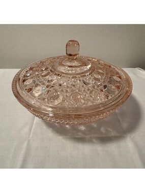 Vintage pink Windsor covered candy dish w lid Indiana glass